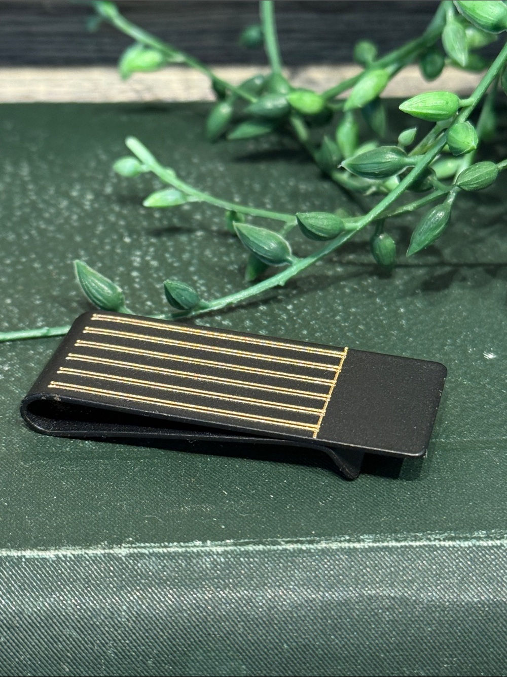 Black Money Clip with Gold Accent Stripes